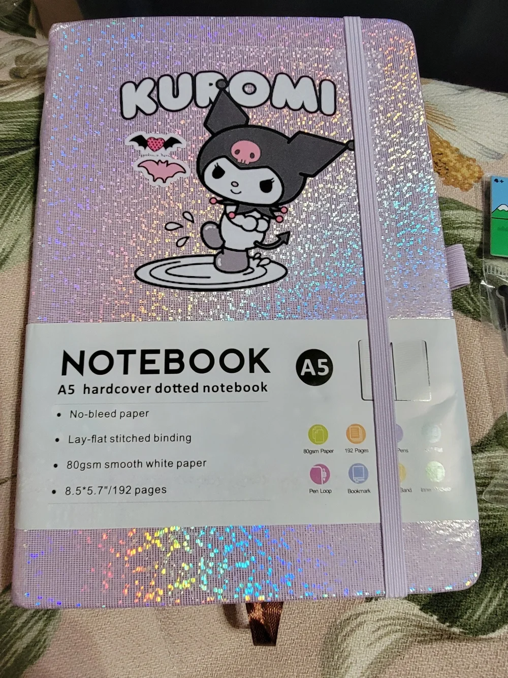 812-Sanrio Kuromi Glitter Lavender A5 Notebook & Memo Pad Set